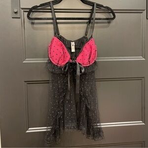 Victoria’s Secret Tie Closure Lingerie Nightie Sheer Lace Top